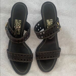 Salvatore Ferragamo Black and Brown Women's Sandals